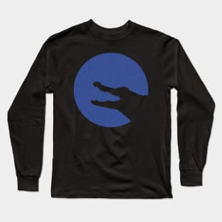 Minimalist Distressed Blue Alligator Moon Long Sleeve T-Shirt